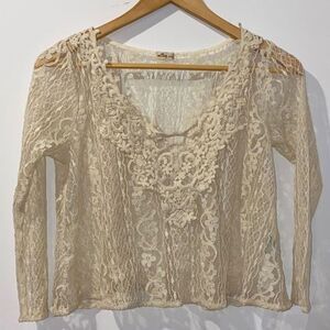 Hollister Lace Embroidery Cream Ivory Blouse S